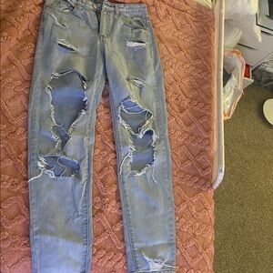 SHEIN Light Blue Distressed Boyfriend Jeans